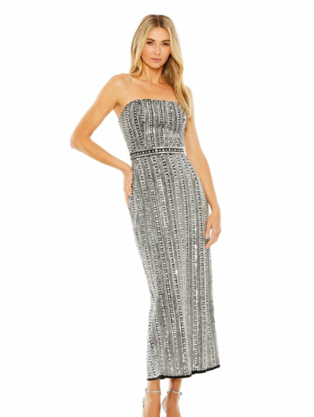NWT Mac Duggal 93831 Black Silver Beaded Sequins Strapless Dress $798 Size 10